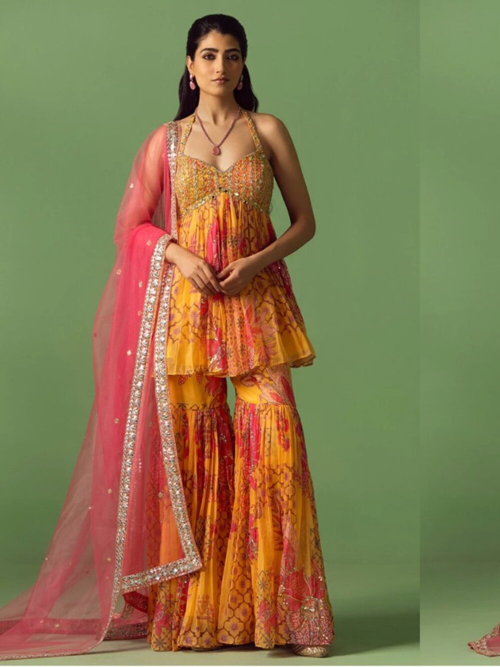 Lashkaraa XXS yellow gharara. never worn with tags